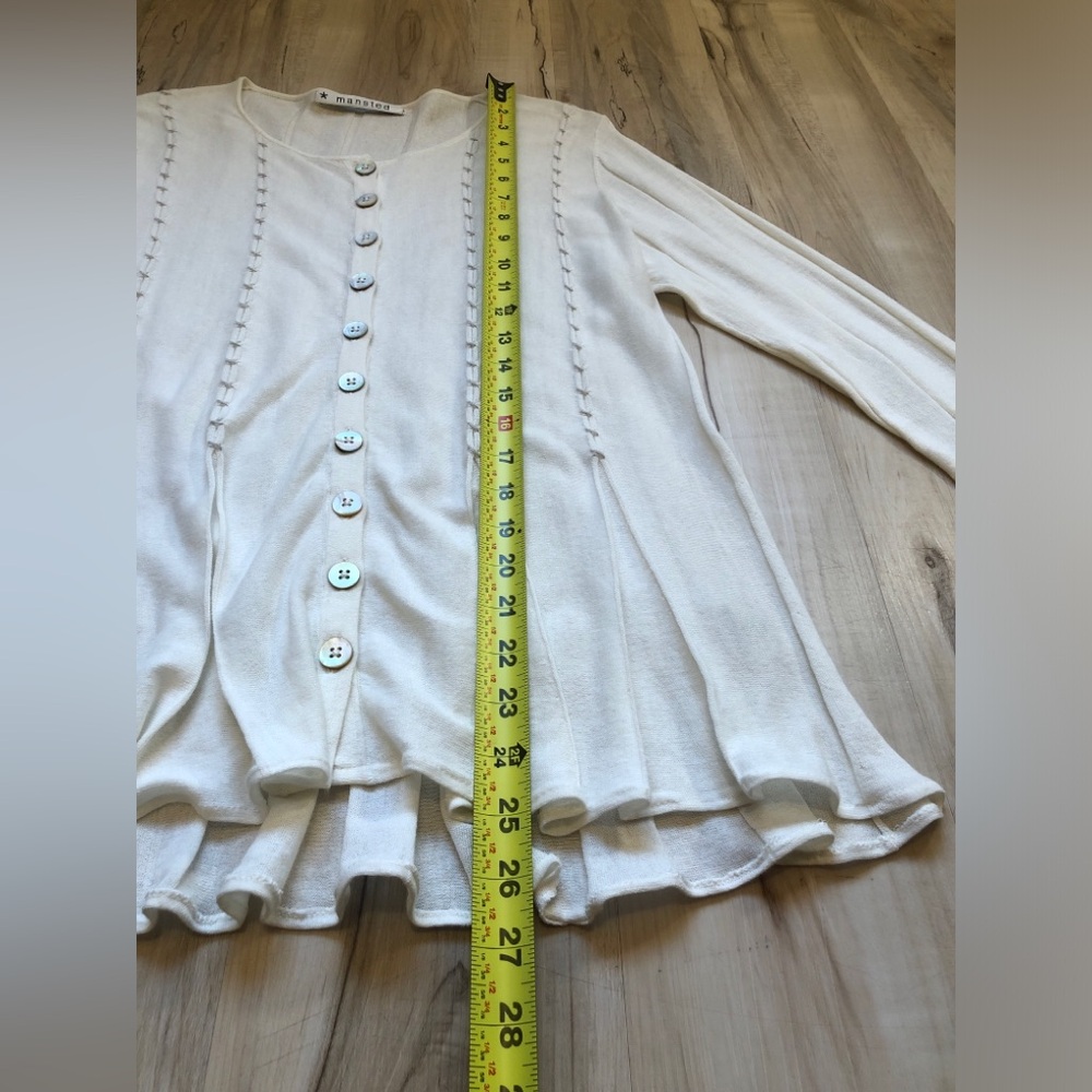 Mansted Cardigan M Ivory Cotton Button Front Lagenlook Cottagecore Danish Knit - Picture 8 of 16